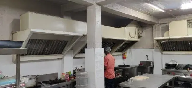 A commercial kitchen during installation.