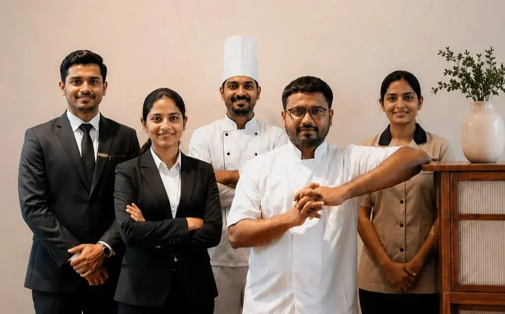 A front-of-house and kitchen team photographed together.
